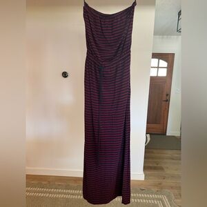 J Crew Strapless Maxi Dress Womens Extra Small Striped Red Navy